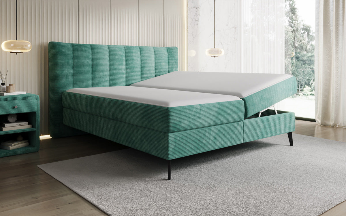 Lit boxspring Ines en Côtelé avec rangement