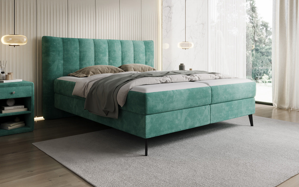 Lit boxspring Ines en Côtelé avec rangement