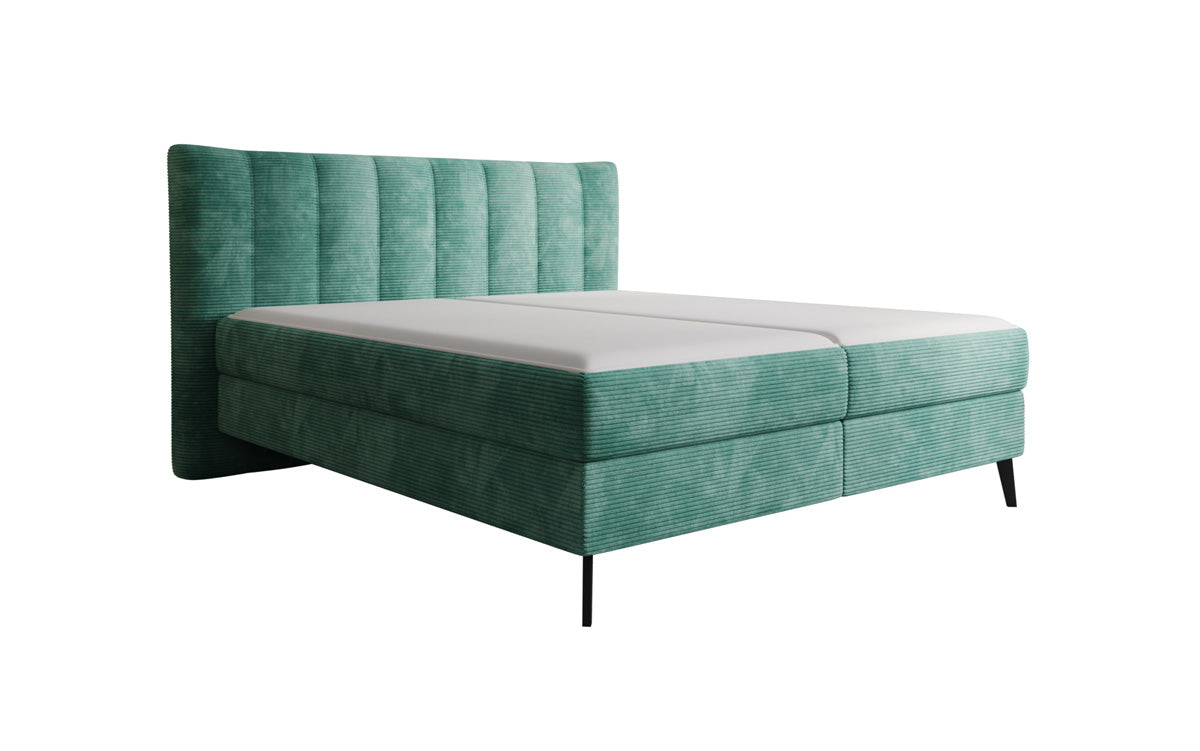 Lit boxspring Ines en Côtelé avec rangement