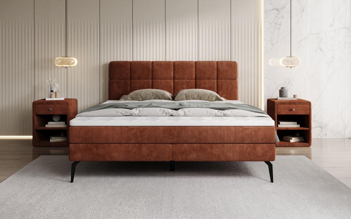 Lit boxspring Vera en Côtelé avec pieds hauts