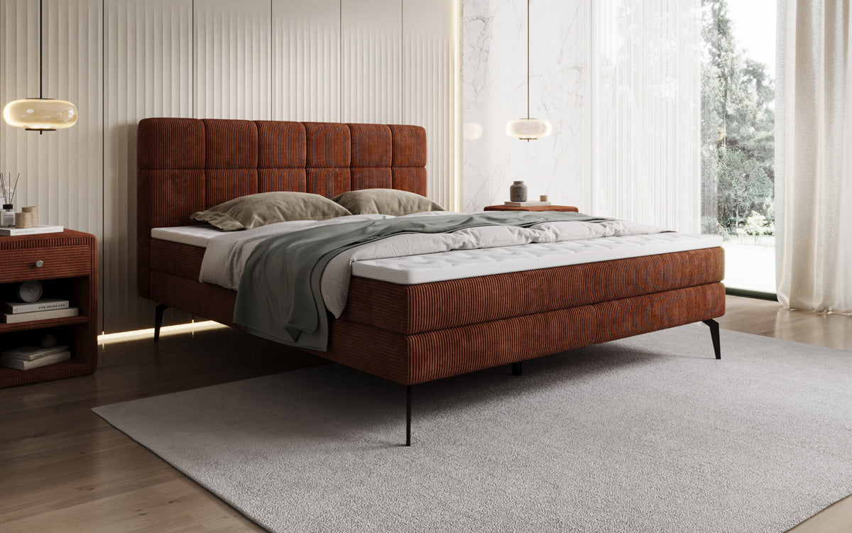 Lit boxspring Vera en Côtelé avec pieds hauts