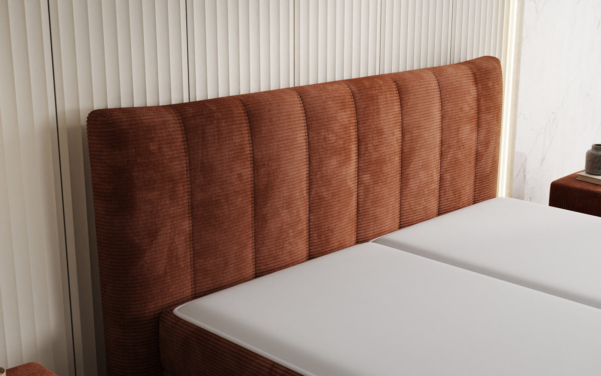 Lit boxspring Ines en Côtelé avec rangement