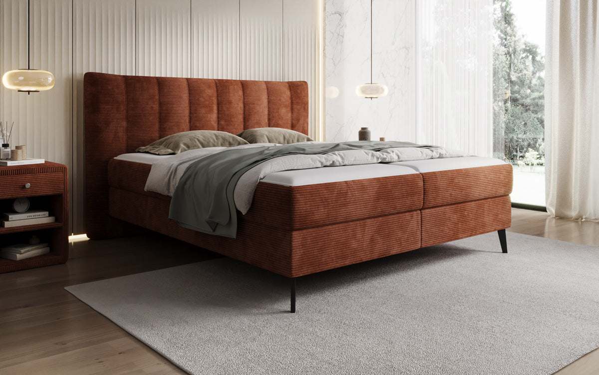 Lit boxspring Ines en Côtelé avec rangement