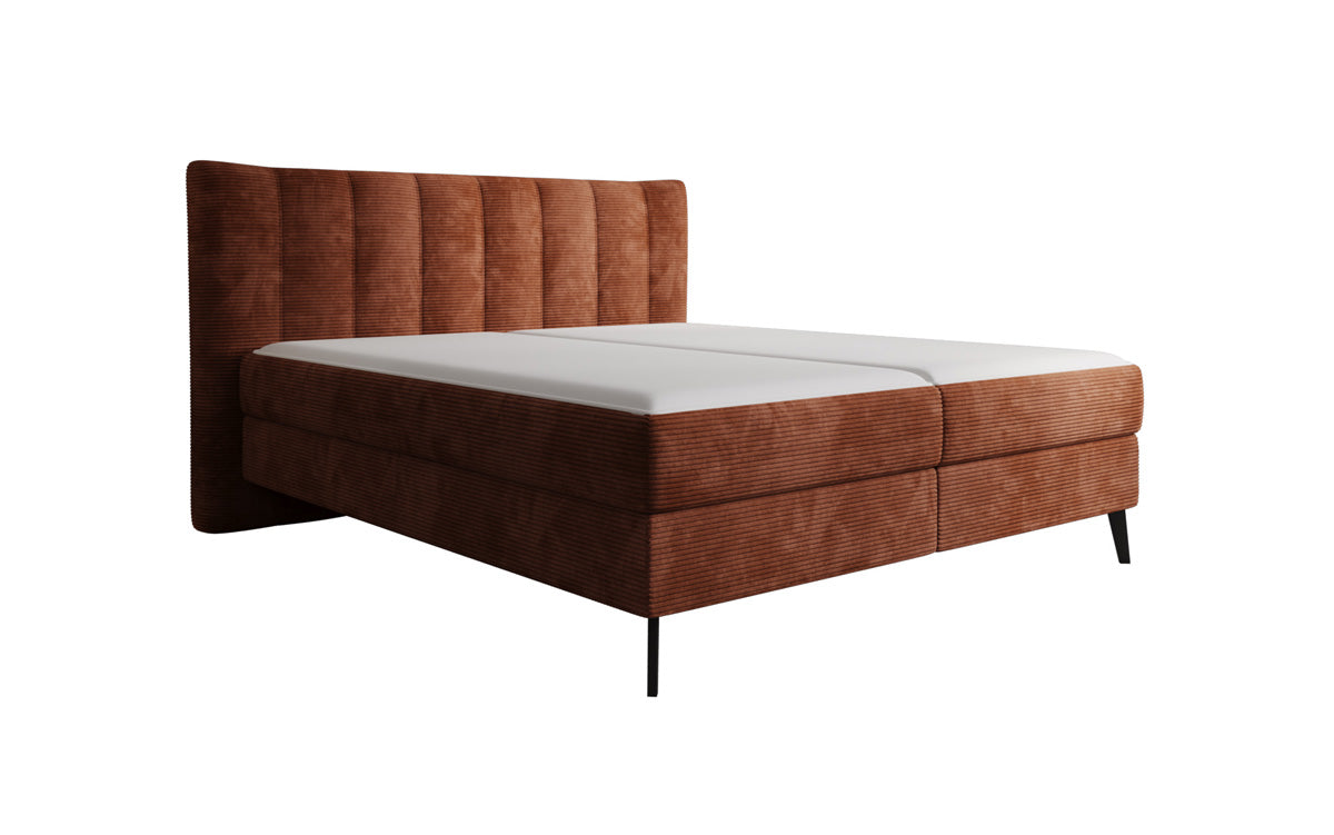 Lit boxspring Ines en Côtelé avec rangement