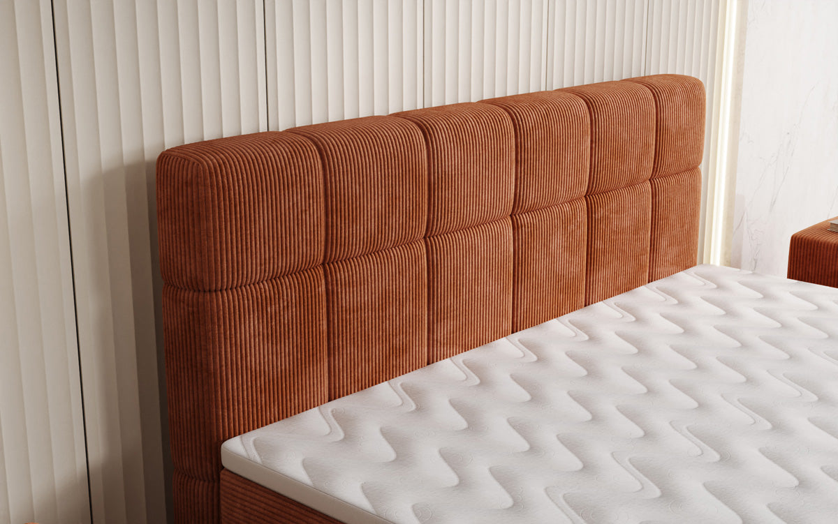 Lit boxspring Vera en Côtelé avec pieds hauts
