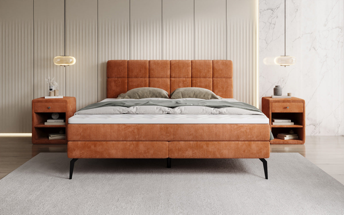 Lit boxspring Vera en Côtelé avec pieds hauts