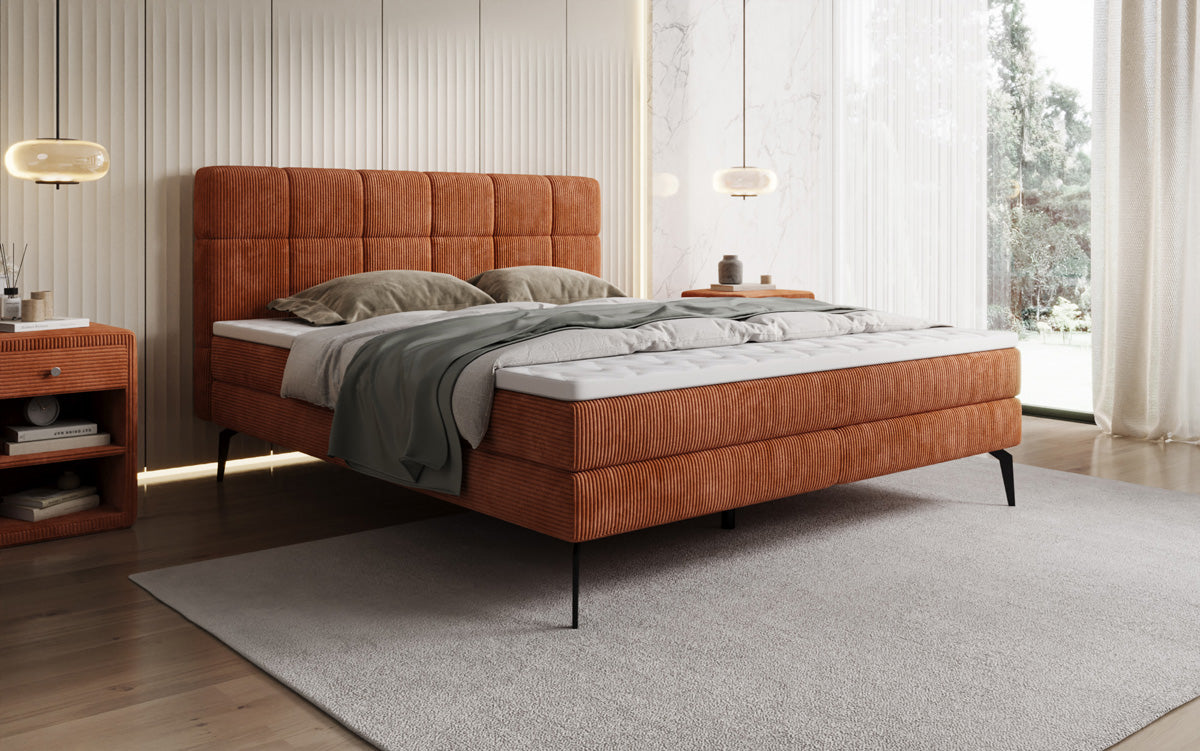 Lit boxspring Vera en Côtelé avec pieds hauts