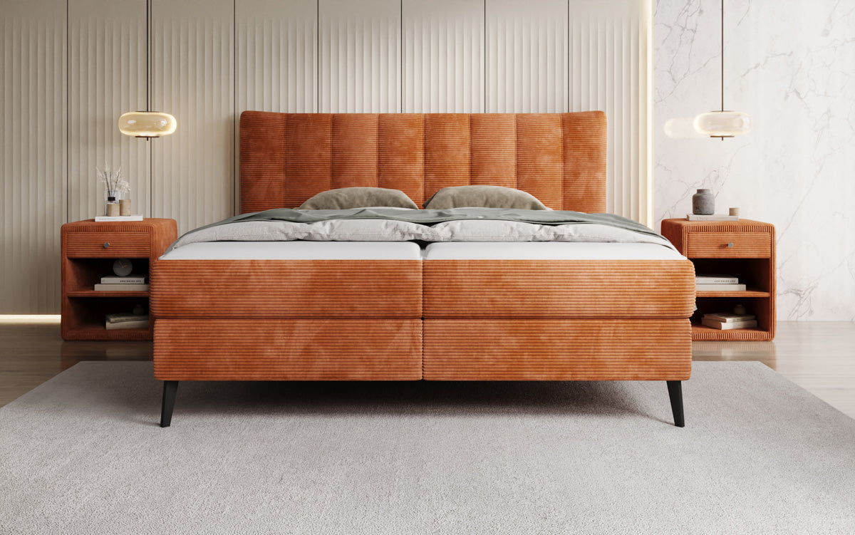 Lit boxspring Ines en Côtelé avec rangement