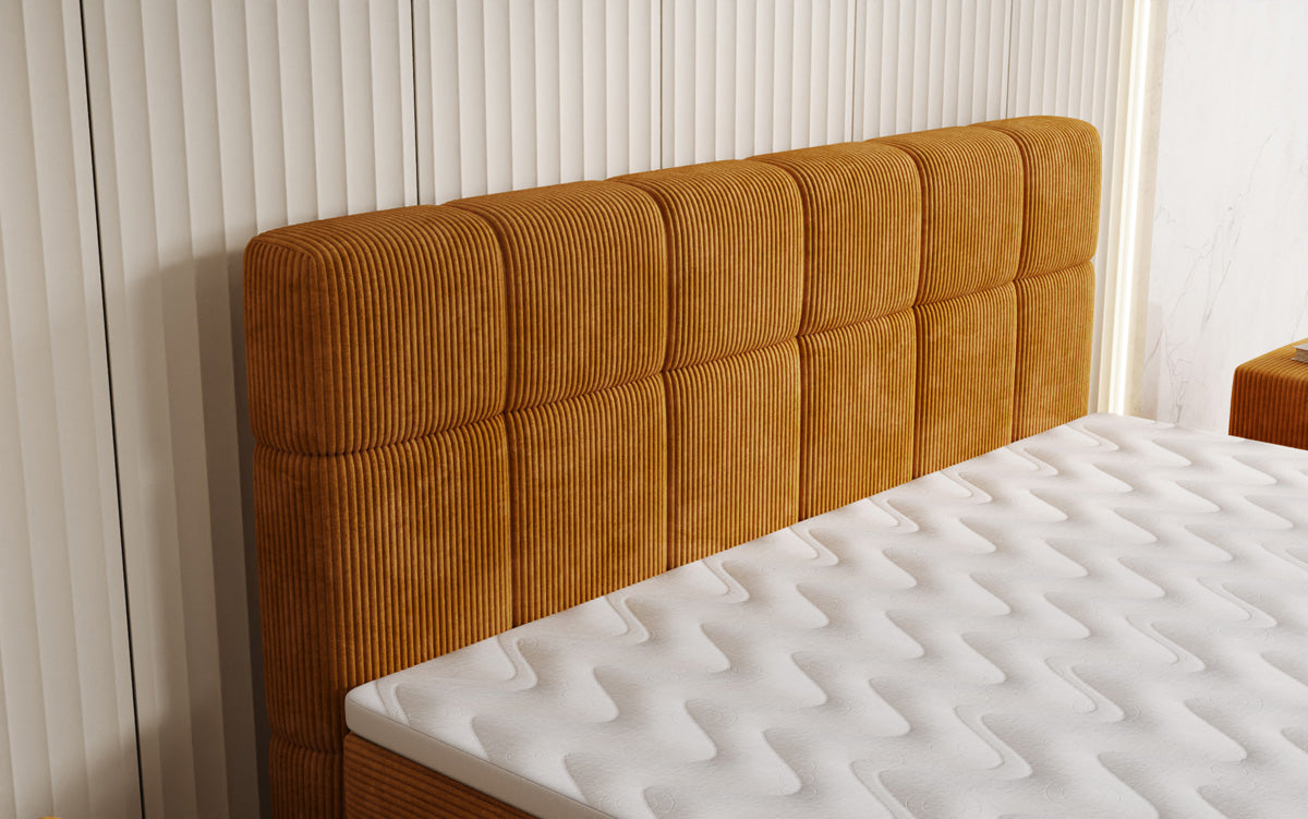 Lit boxspring Vera en Côtelé avec pieds hauts