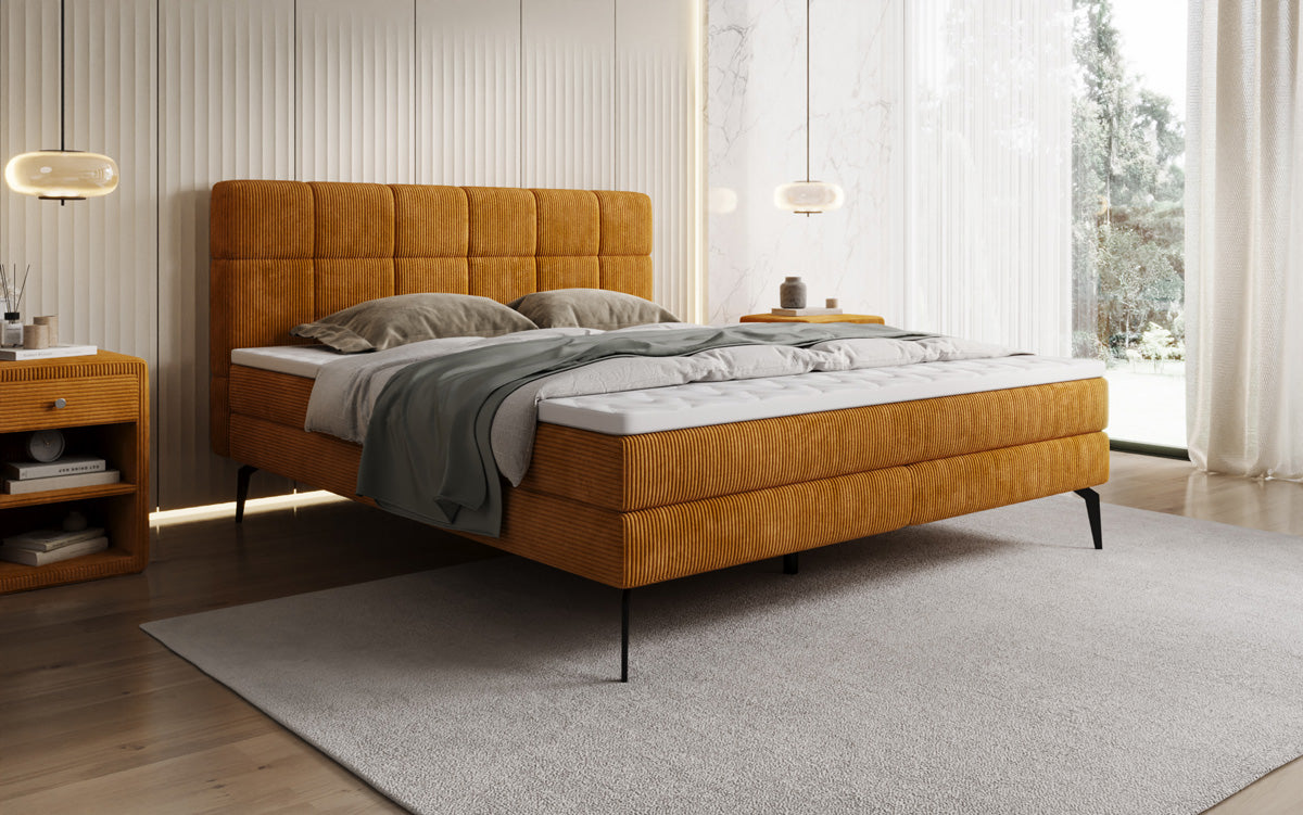 Lit boxspring Vera en Côtelé avec pieds hauts