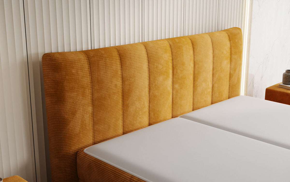 Lit boxspring Ines en Côtelé avec rangement