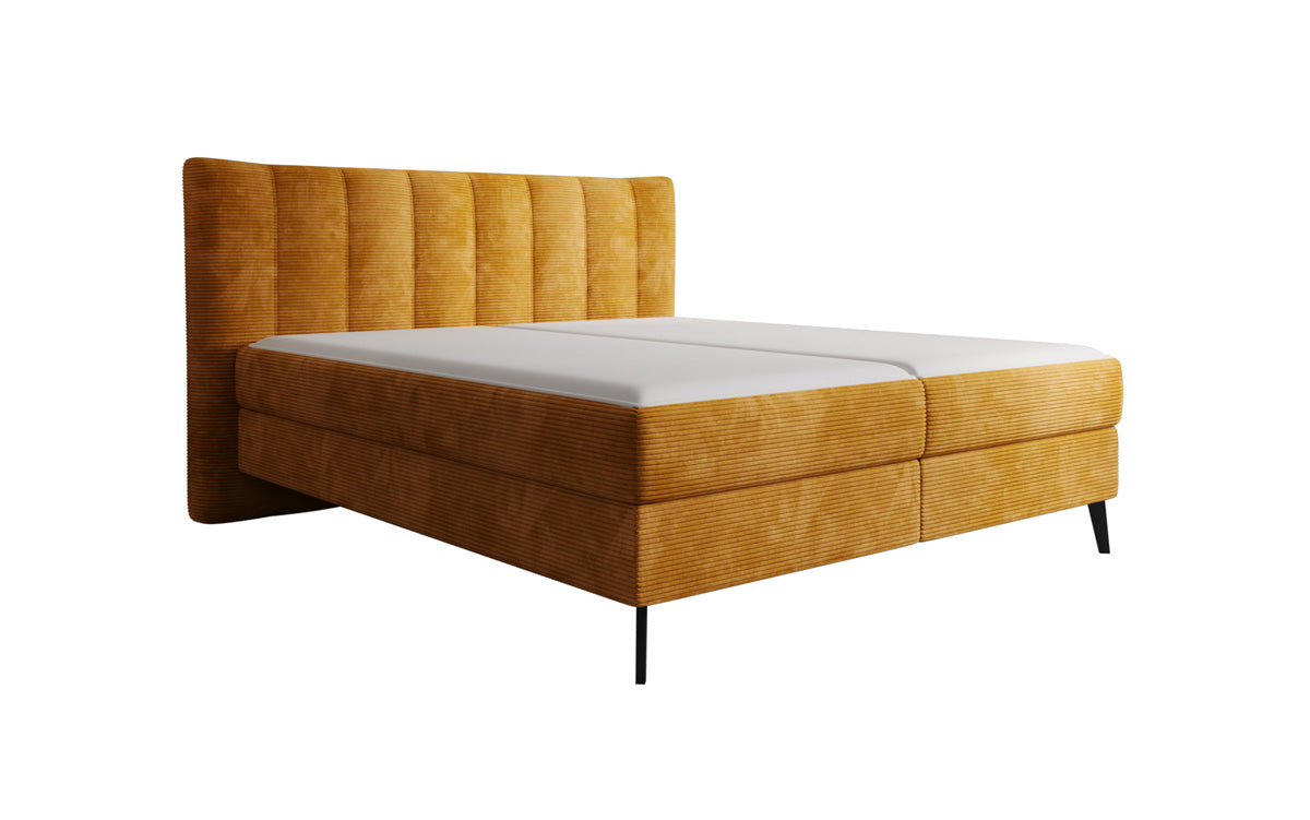 Lit boxspring Ines en Côtelé avec rangement