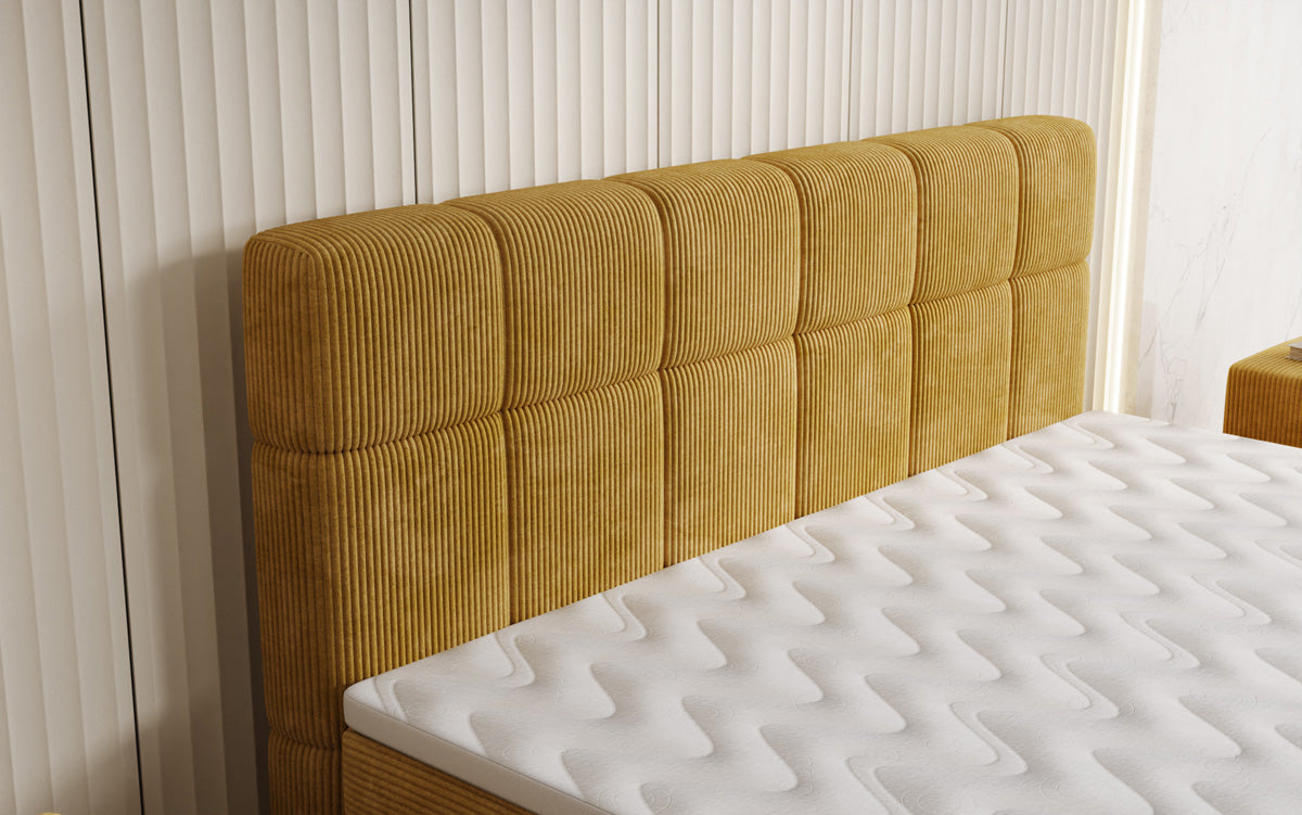 Lit boxspring Vera en Côtelé avec pieds hauts