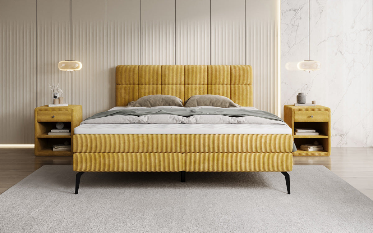 Lit boxspring Vera en Côtelé avec pieds hauts