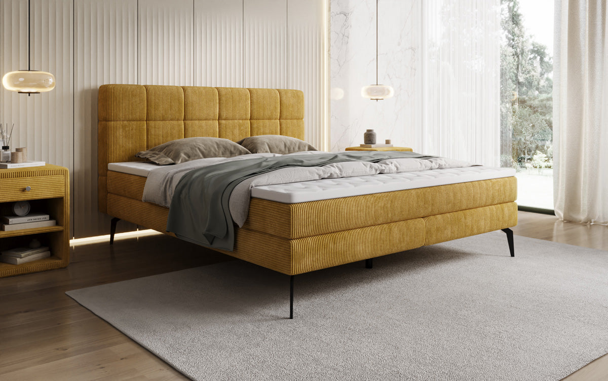 Lit boxspring Vera en Côtelé avec pieds hauts