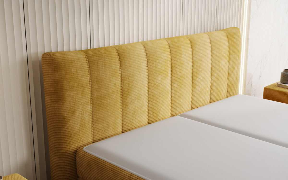 Lit boxspring Ines en Côtelé avec rangement