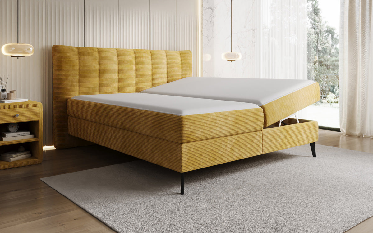 Lit boxspring Ines en Côtelé avec rangement