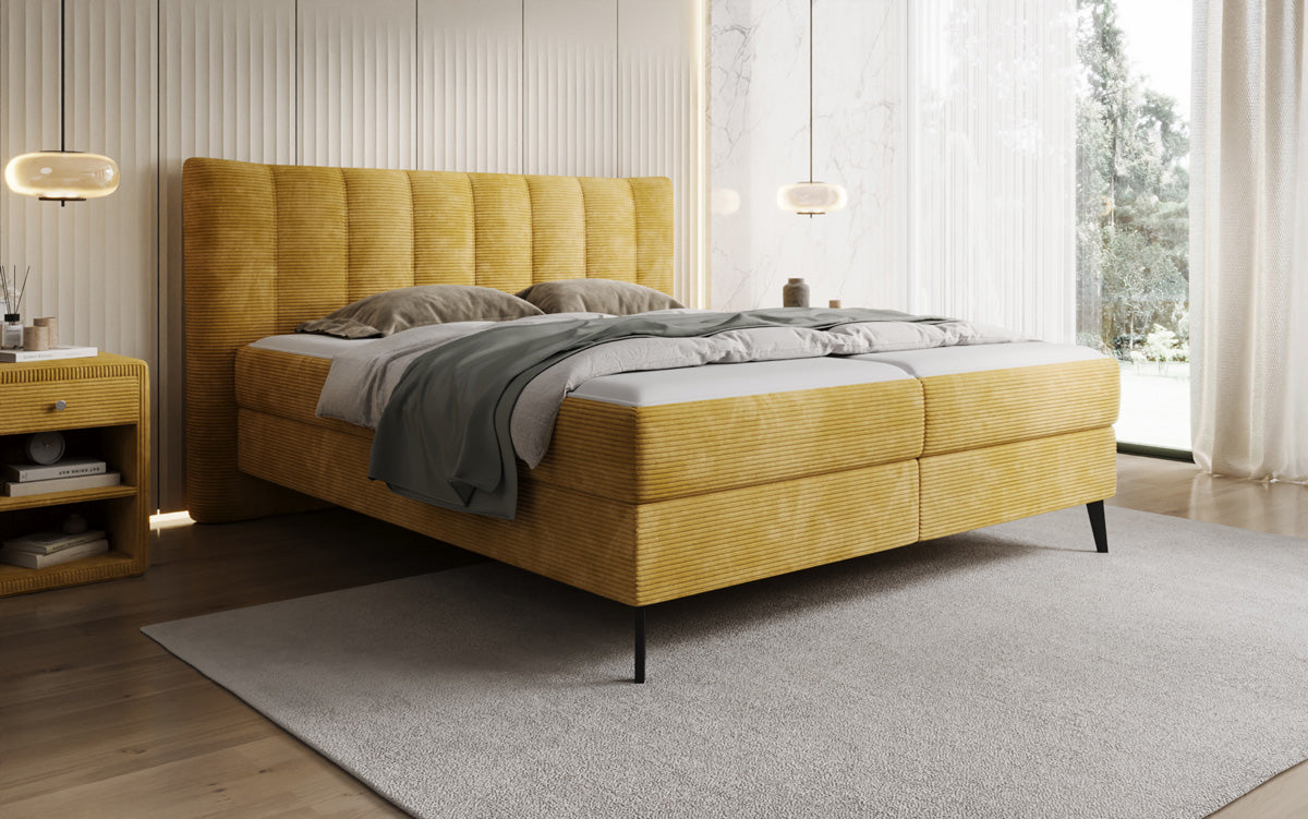 Lit boxspring Ines en Côtelé avec rangement