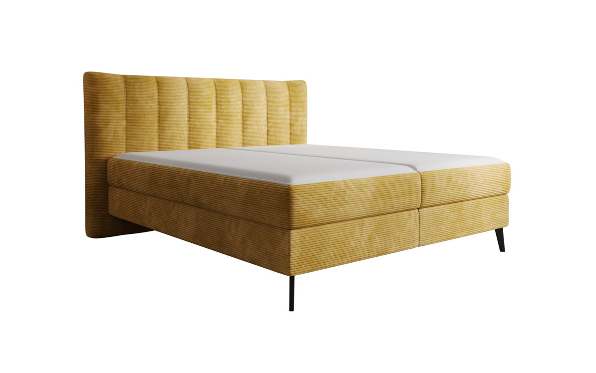 Lit boxspring Ines en Côtelé avec rangement