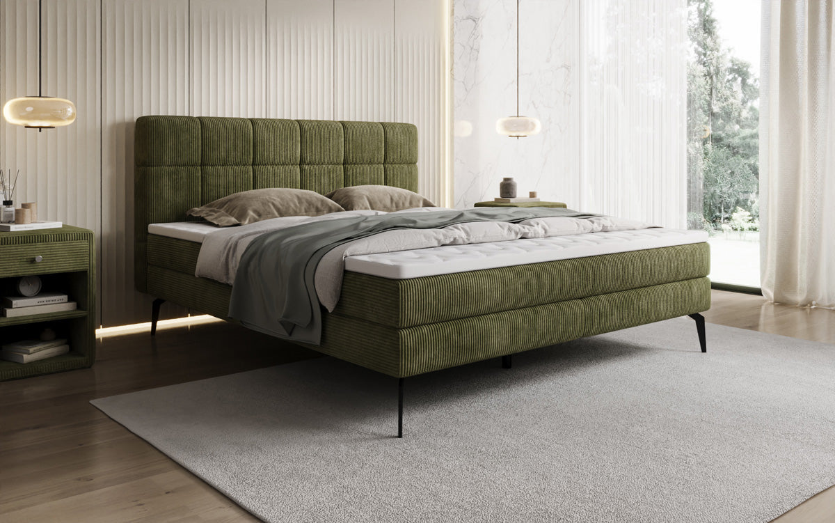 Lit boxspring Vera en Côtelé avec pieds hauts
