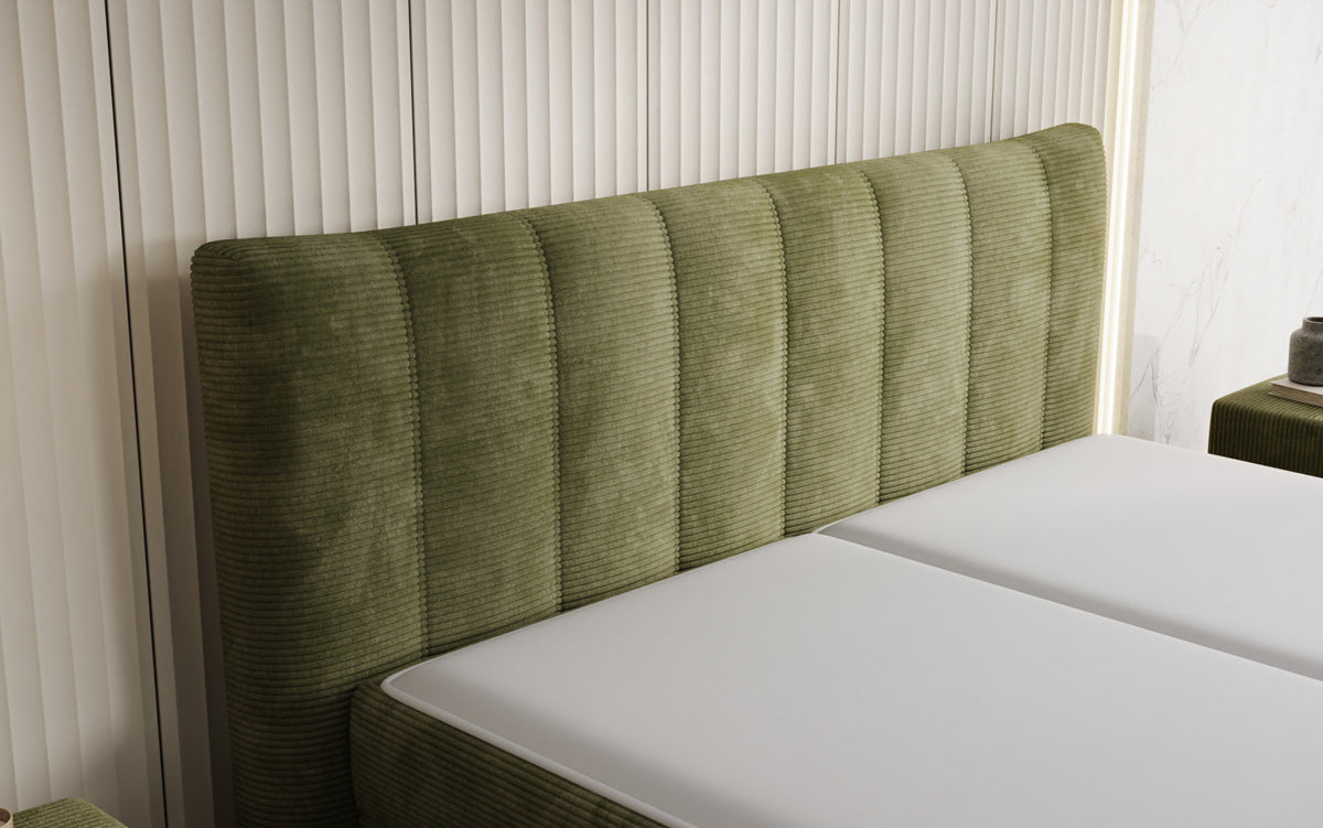 Lit boxspring Ines en Côtelé avec rangement