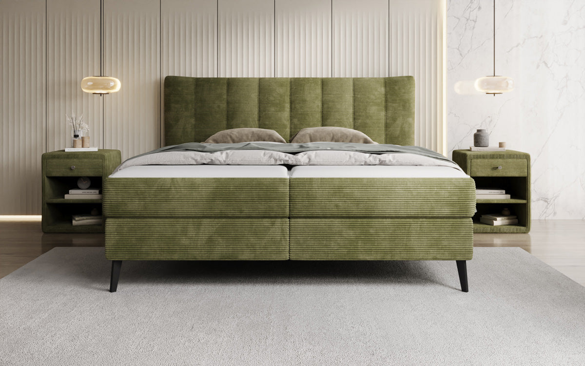 Lit boxspring Ines en Côtelé avec rangement
