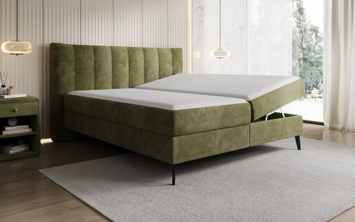 Lit boxspring Ines en Côtelé avec rangement