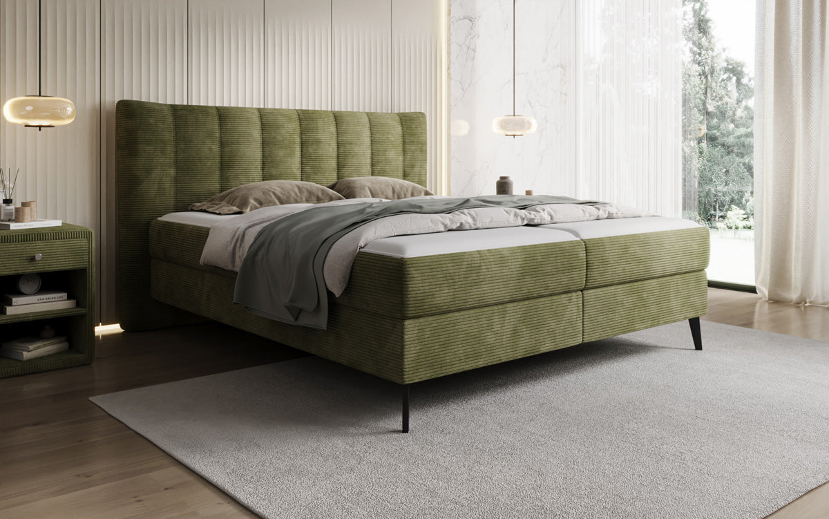 Lit boxspring Ines en Côtelé avec rangement