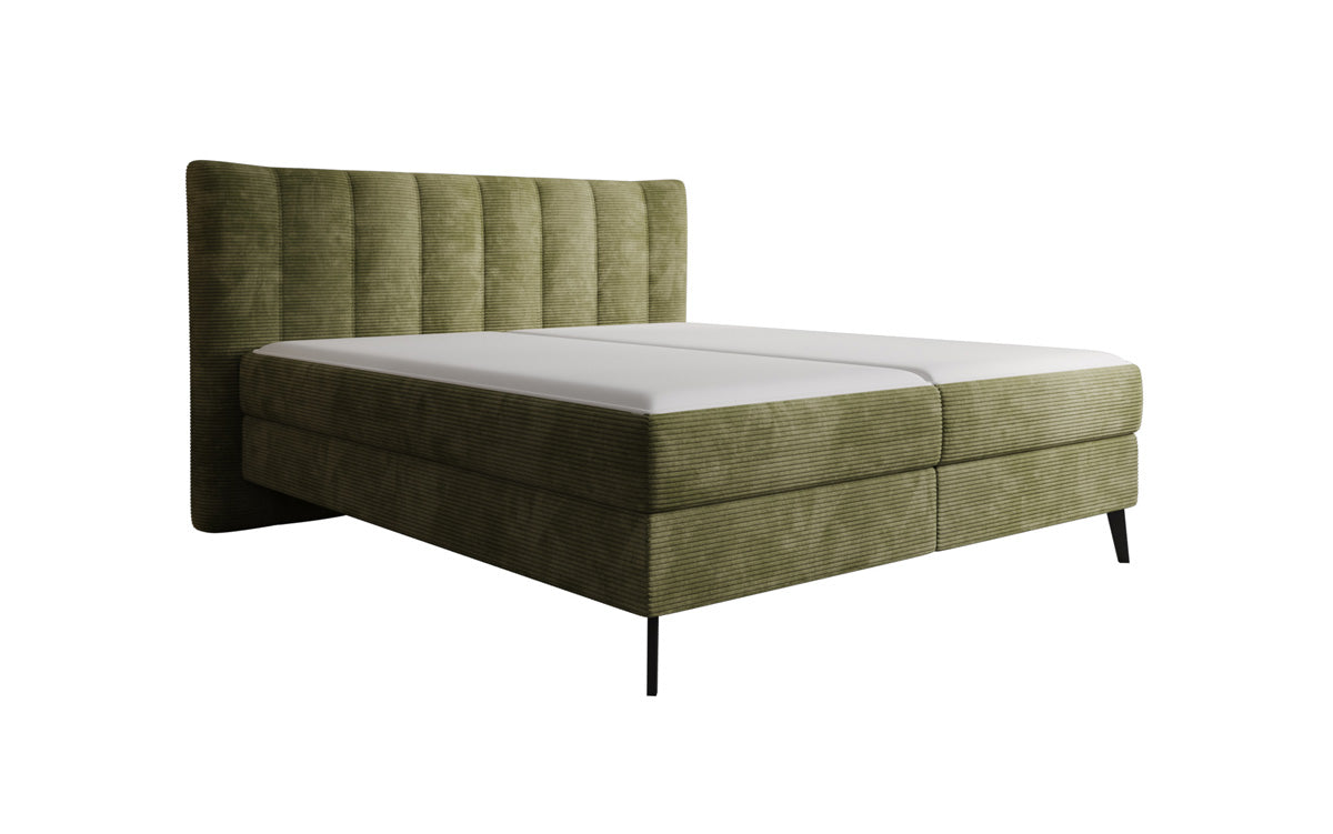 Lit boxspring Ines en Côtelé avec rangement