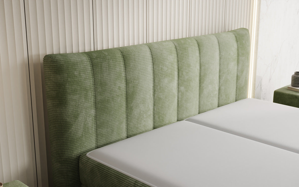 Lit boxspring Ines en Côtelé avec rangement