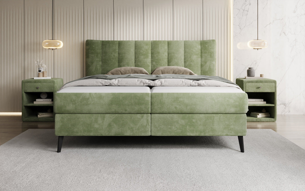 Lit boxspring Ines en Côtelé avec rangement