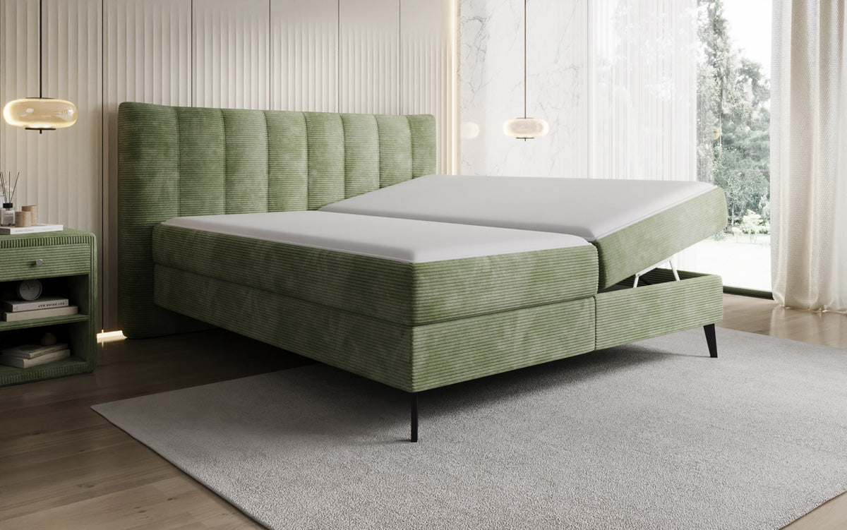 Lit boxspring Ines en Côtelé avec rangement