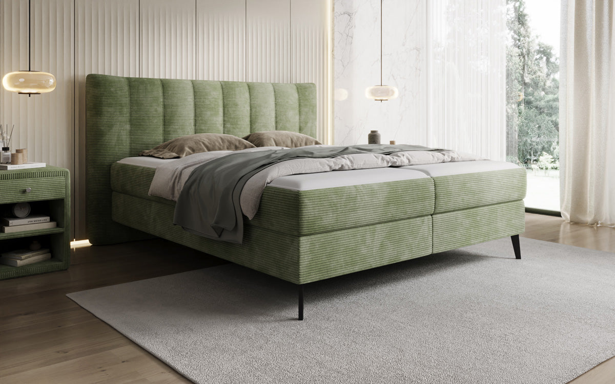 Lit boxspring Ines en Côtelé avec rangement