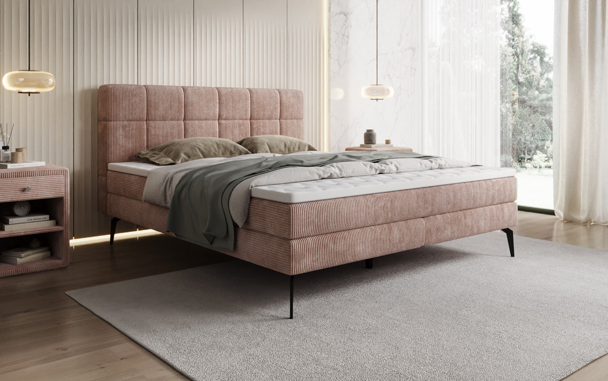Lit boxspring Vera en Côtelé avec pieds hauts
