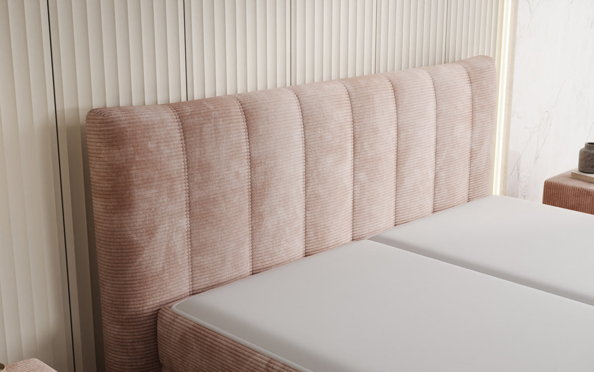 Lit boxspring Ines en Côtelé avec rangement