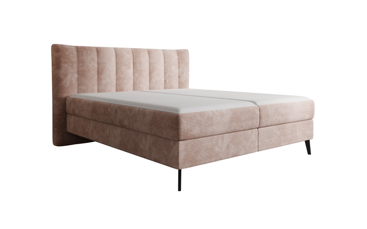 Lit boxspring Ines en Côtelé avec rangement