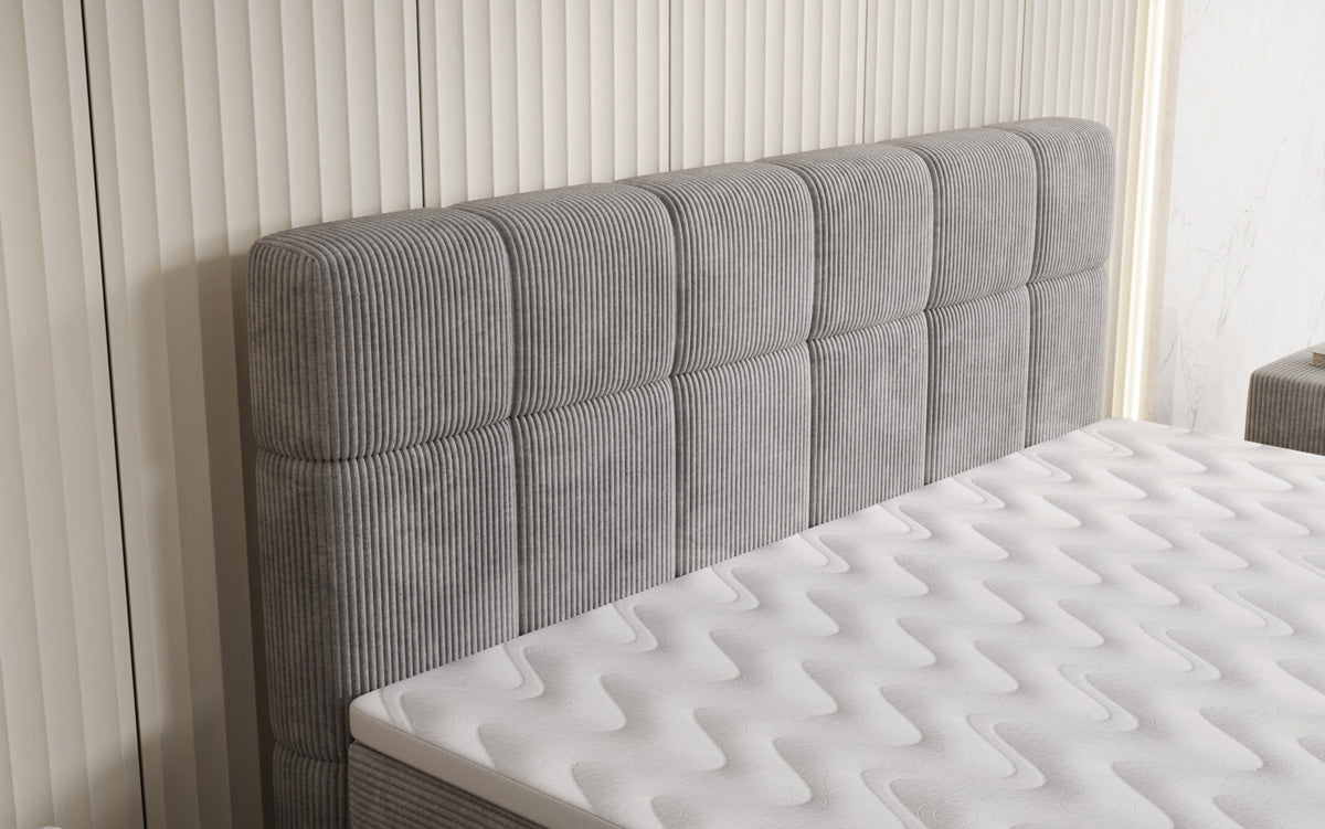 Lit boxspring Vera en Côtelé avec pieds hauts
