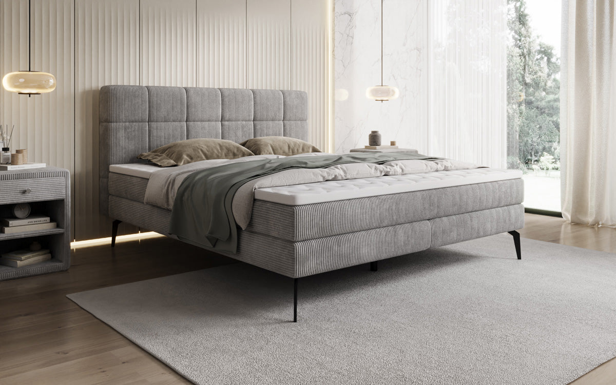 Lit boxspring Vera en Côtelé avec pieds hauts