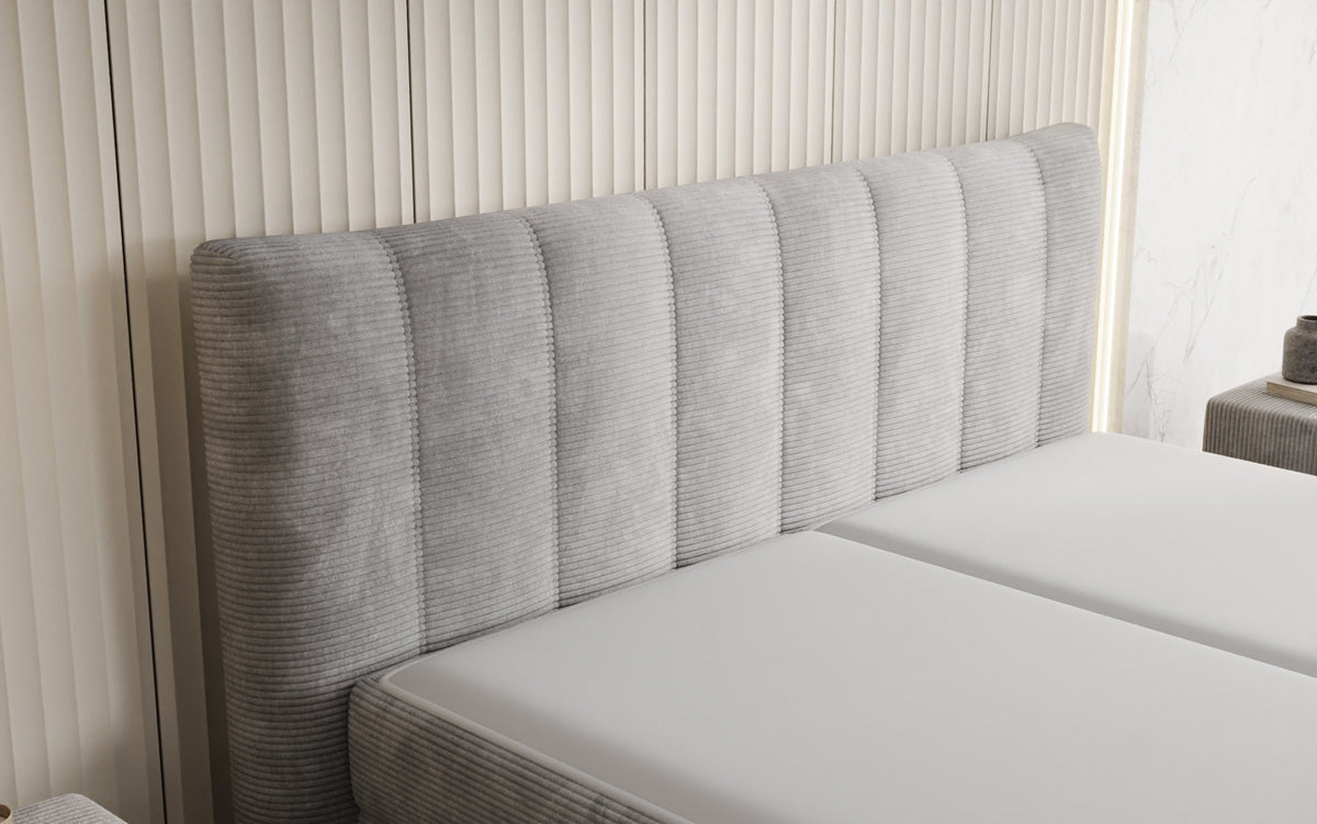 Lit boxspring Ines en Côtelé avec rangement