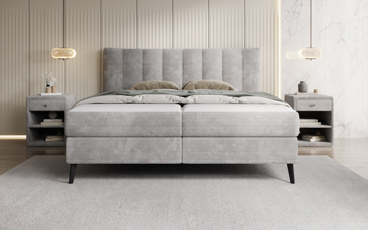 Lit boxspring Ines en Côtelé avec rangement