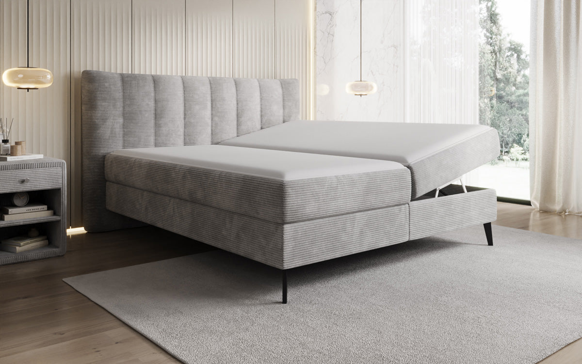 Lit boxspring Ines en Côtelé avec rangement