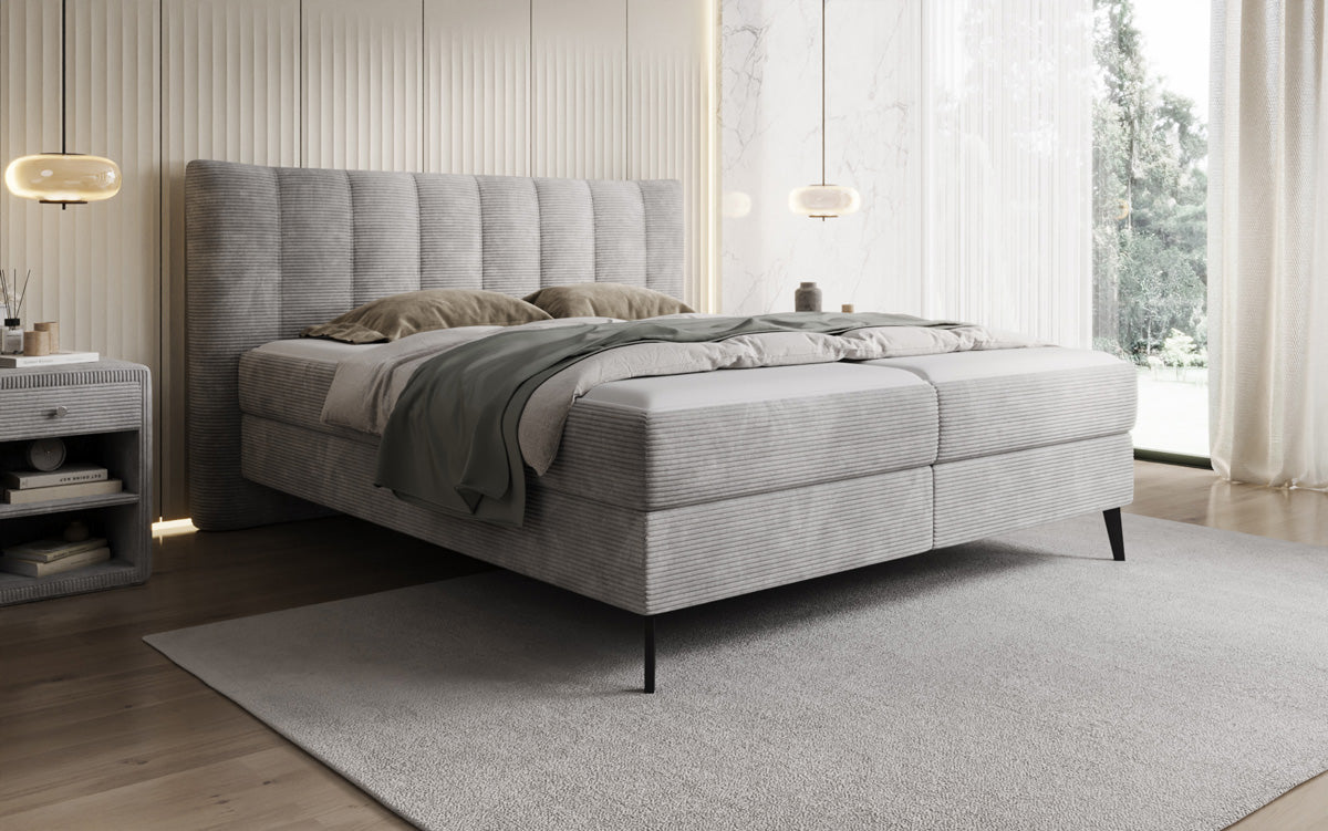Lit boxspring Ines en Côtelé avec rangement