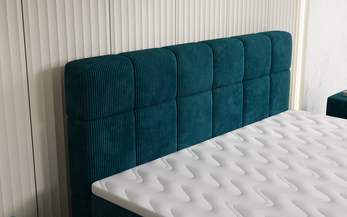 Lit boxspring Vera en Côtelé avec pieds hauts