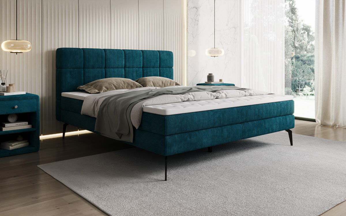 Lit boxspring Vera en Côtelé avec pieds hauts