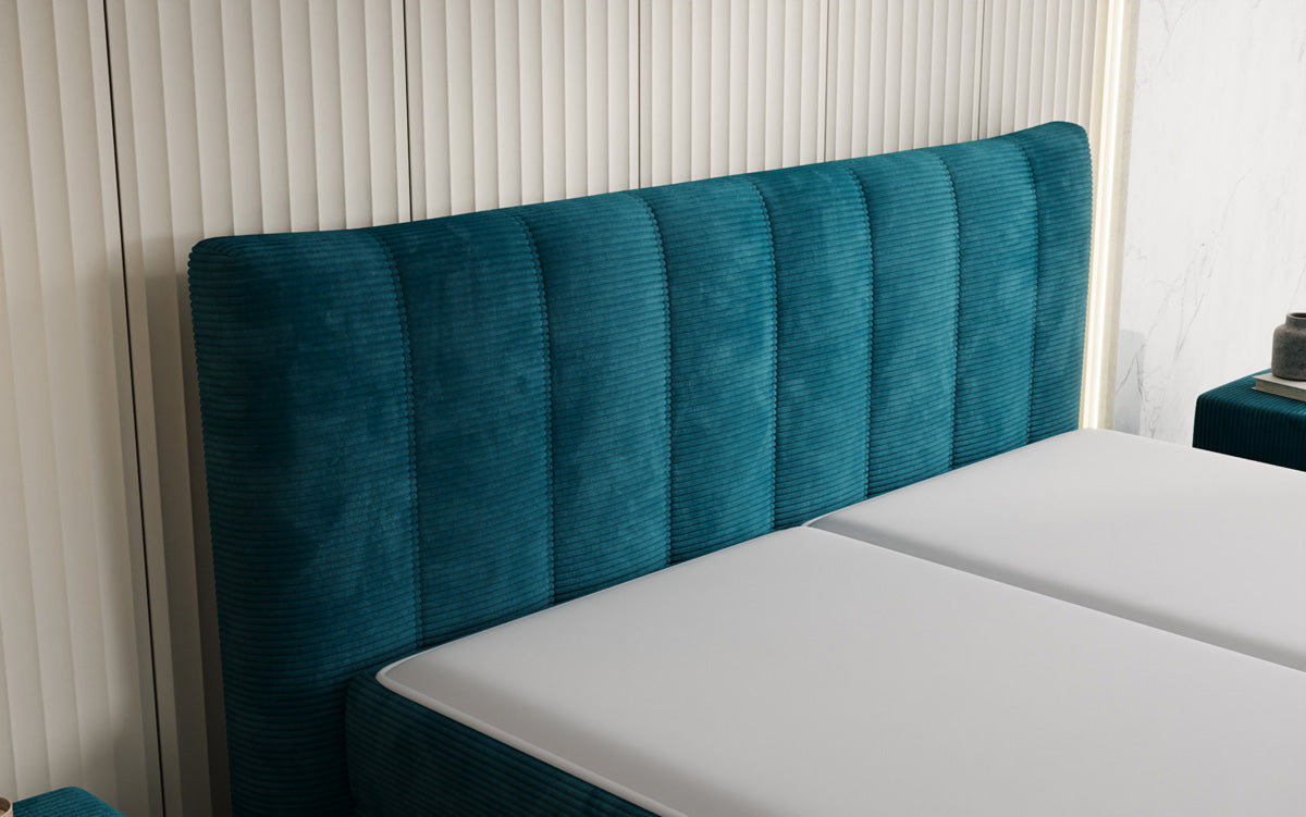 Lit boxspring Ines en Côtelé avec rangement