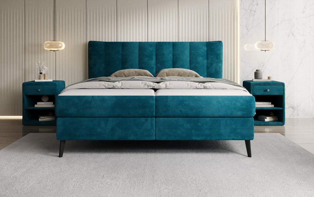 Lit boxspring Ines en Côtelé avec rangement