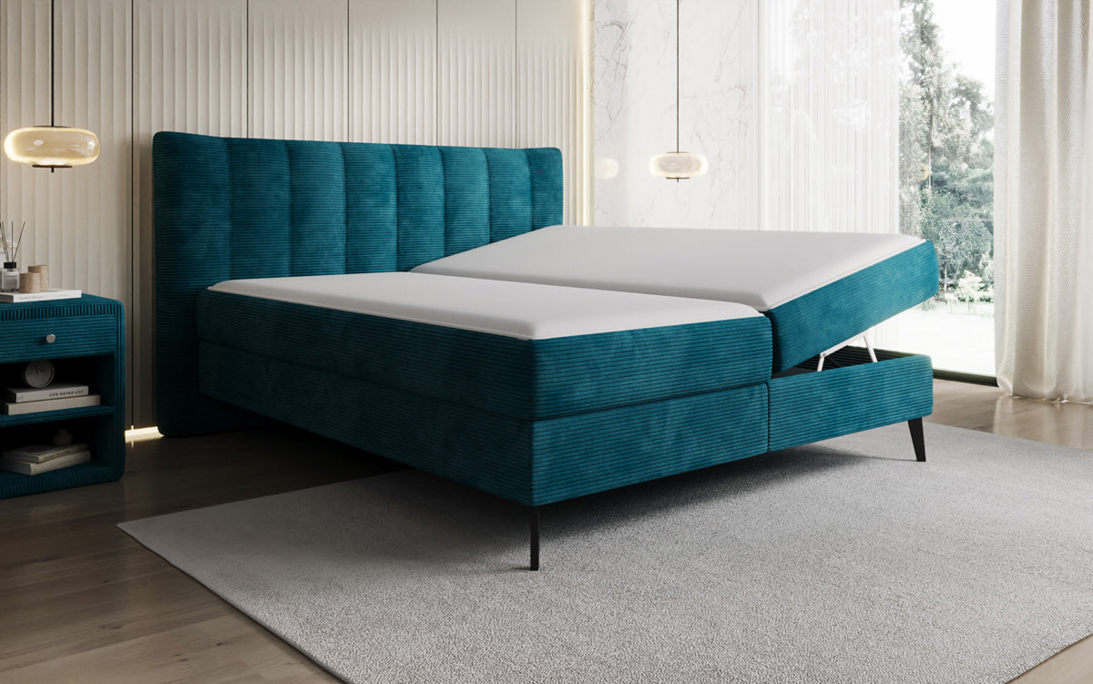 Lit boxspring Ines en Côtelé avec rangement