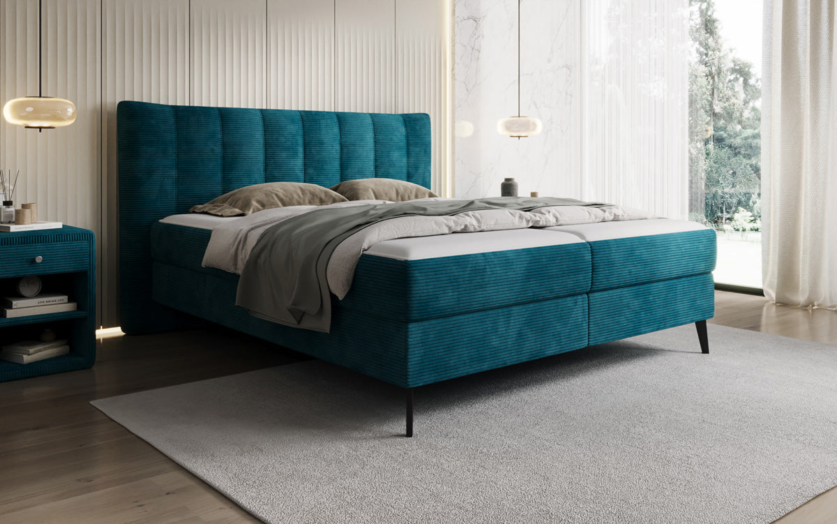 Lit boxspring Ines en Côtelé avec rangement