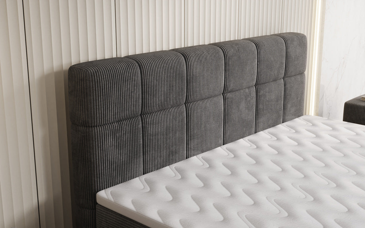 Lit boxspring Vera en Côtelé avec pieds hauts