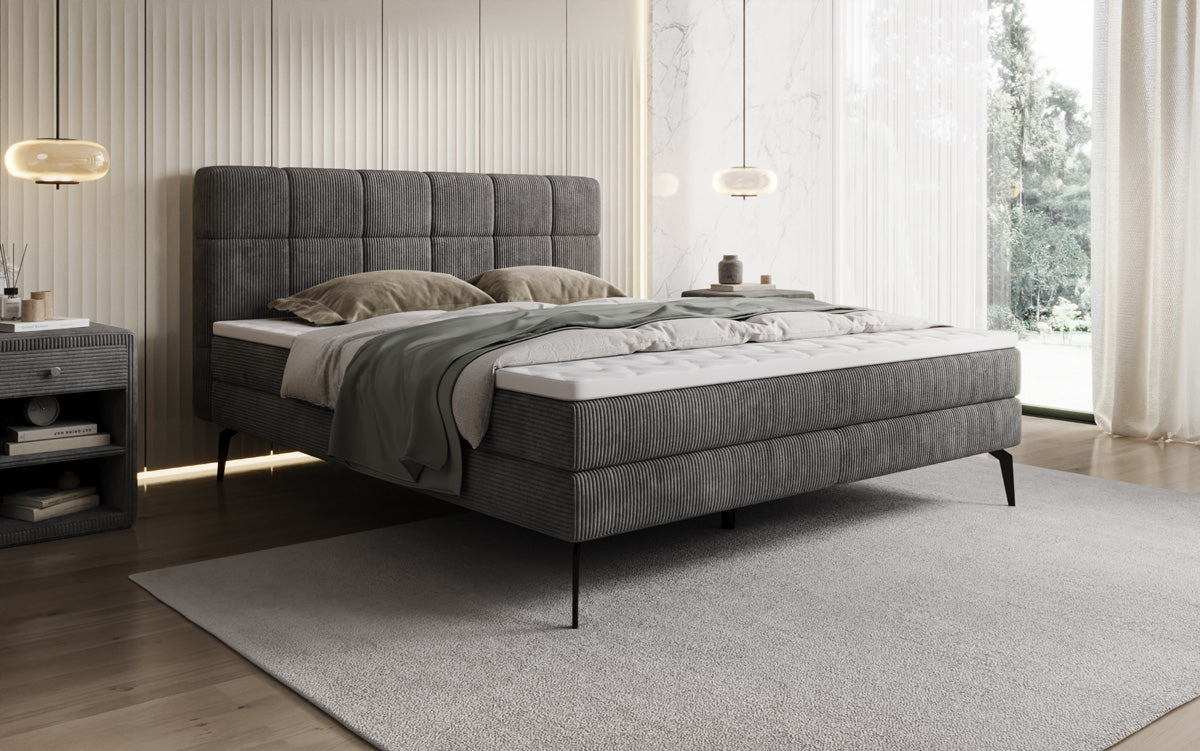 Lit boxspring Vera en Côtelé avec pieds hauts